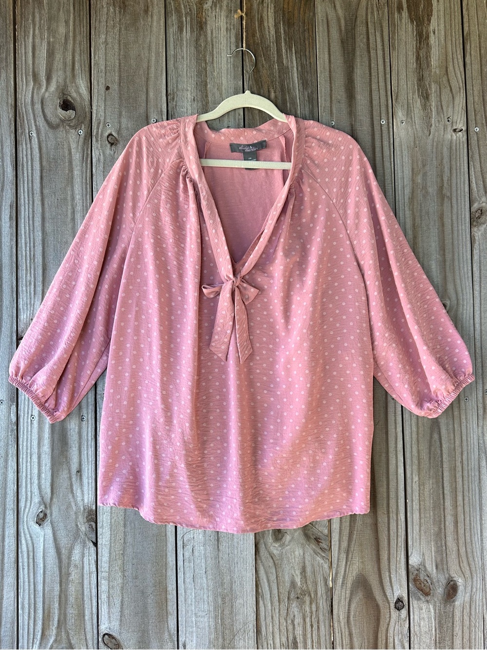 Pink V Neck Blouse With Tie Women’s Plus Size 2X Feminine Classy Romantic
